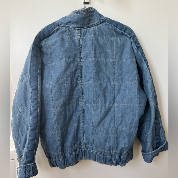 Free People Quilted Dolman Jacket Cali Blue Ground Denim Zip Up Size Small - Picture 6 of 7